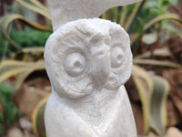 Hand Made White Marble Twin Owls On A Branch Carving x 1 From Zimbabwe