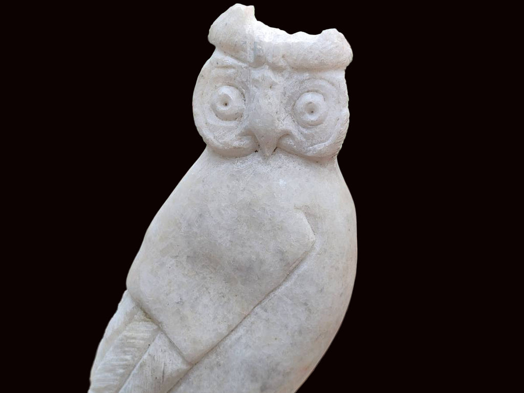 Hand Made White Marble Twin Owls On A Branch Carving x 1 From Zimbabwe - Toprock Gemstones and Minerals 