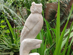 Hand Made White Marble Twin Owls On A Branch Carving x 1 From Zimbabwe - Toprock Gemstones and Minerals 