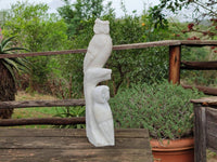 Hand Made White Marble Twin Owls On A Branch Carving x 1 From Zimbabwe