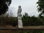 Hand Made White Marble Twin Owls On A Branch Carving x 1 From Zimbabwe - Toprock Gemstones and Minerals 