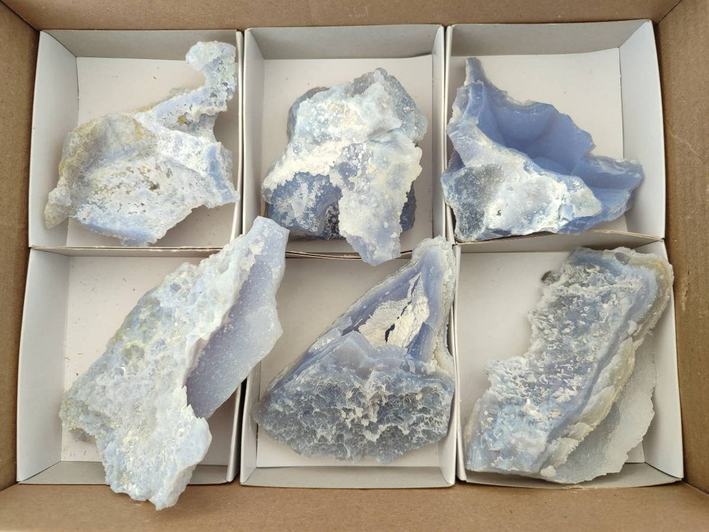 Natural Etched Blue Chalcedony Geodes x 6 From Nsanje, Malawi - Toprock Gemstones and Minerals 