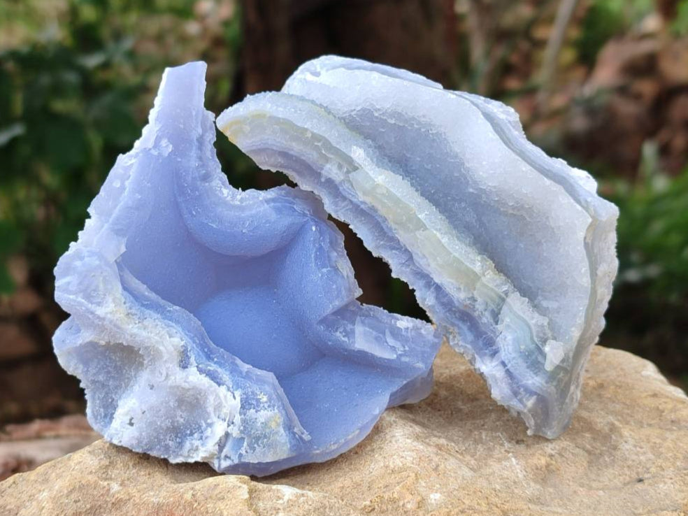 Natural Etched Blue Chalcedony Geodes x 6 From Nsanje, Malawi - Toprock Gemstones and Minerals 