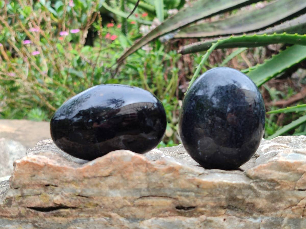 Polished Black Tourmaline Galets x 12 From Madagascar - Toprock Gemstones and Minerals 