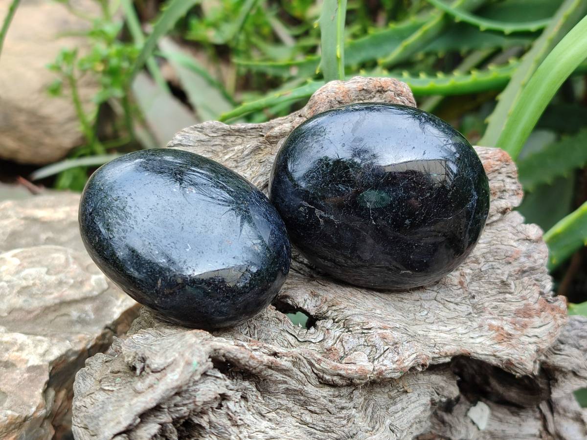 Polished Black Tourmaline Galets x 12 From Madagascar - Toprock Gemstones and Minerals 
