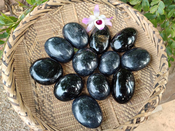 Polished Black Tourmaline Galets x 12 From Madagascar