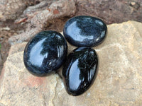 Polished Black Tourmaline Galets x 12 From Madagascar