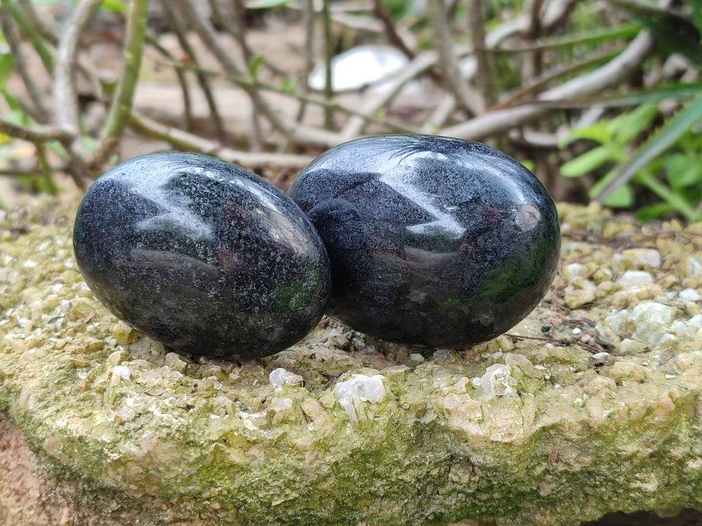 Polished Black Tourmaline Galets x 12 From Madagascar - Toprock Gemstones and Minerals 