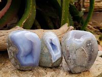 Polished Blue Lace Agate Standing Free Forms x 3 From Nsanje, Malawi