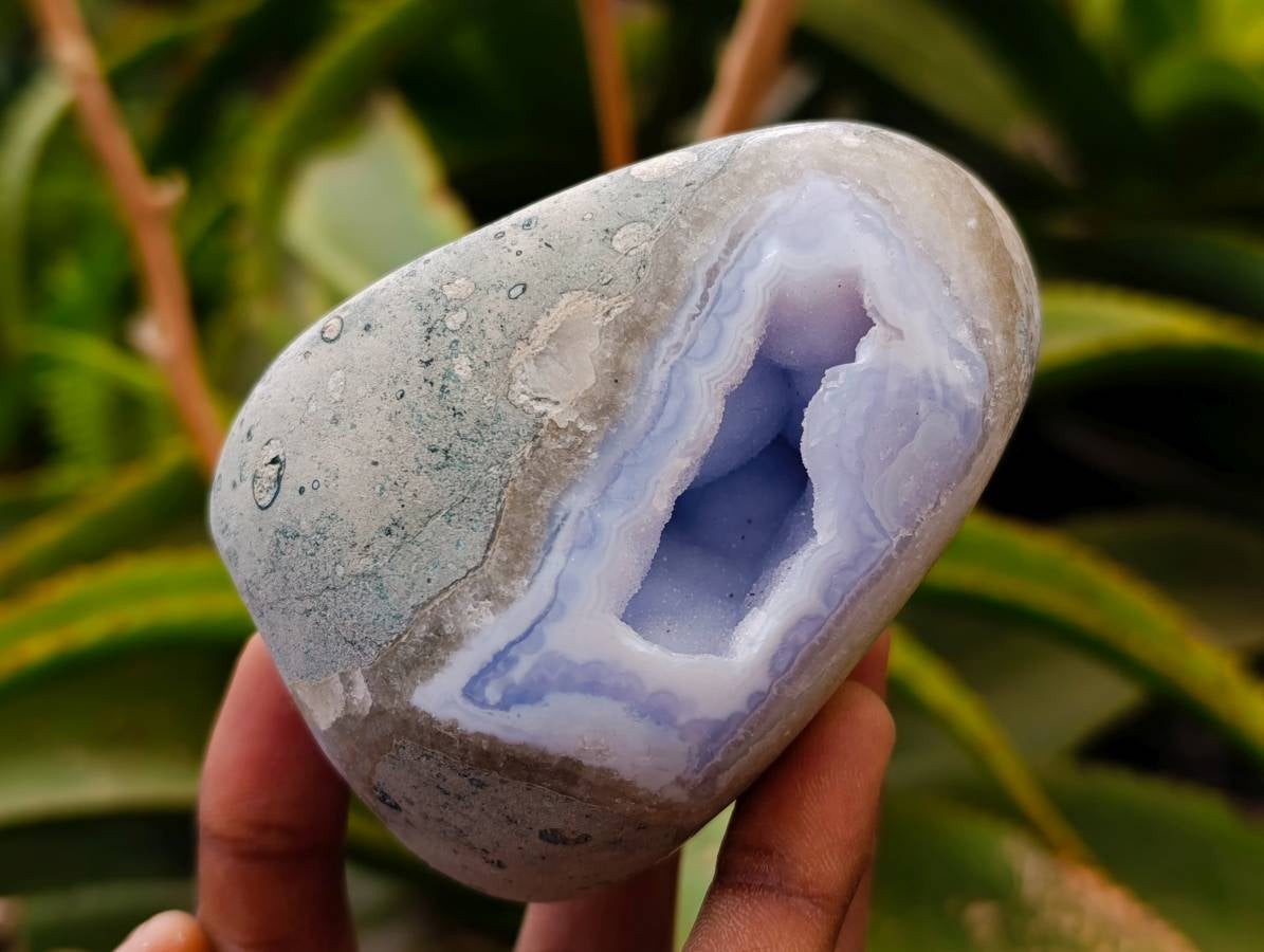 Polished Blue Lace Agate Standing Free Forms x 3 From Nsanje, Malawi - Toprock Gemstones and Minerals 