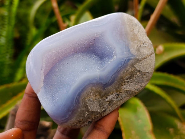 Polished Blue Lace Agate Standing Free Forms x 3 From Nsanje, Malawi