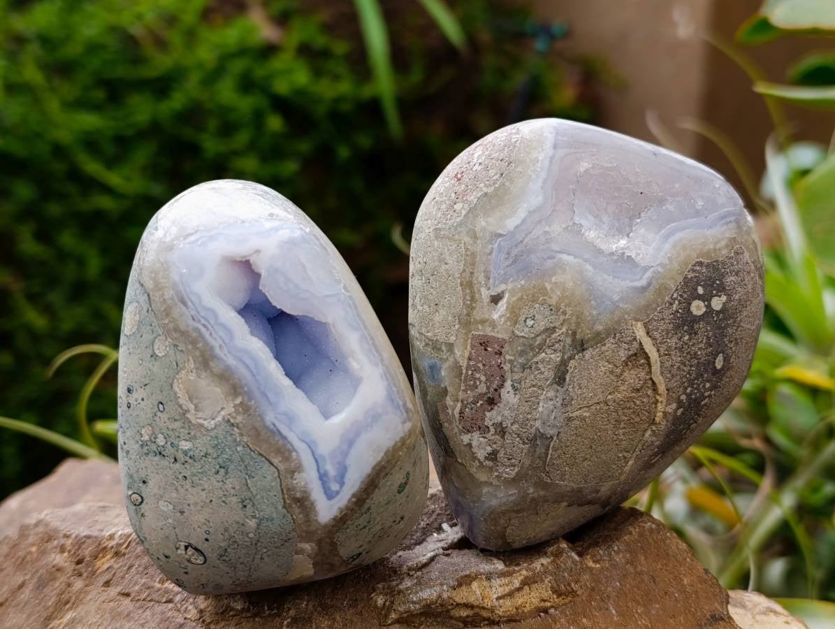 Polished Blue Lace Agate Standing Free Forms x 3 From Nsanje, Malawi - Toprock Gemstones and Minerals 