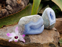Polished Blue Lace Agate Standing Free Forms x 3 From Nsanje, Malawi