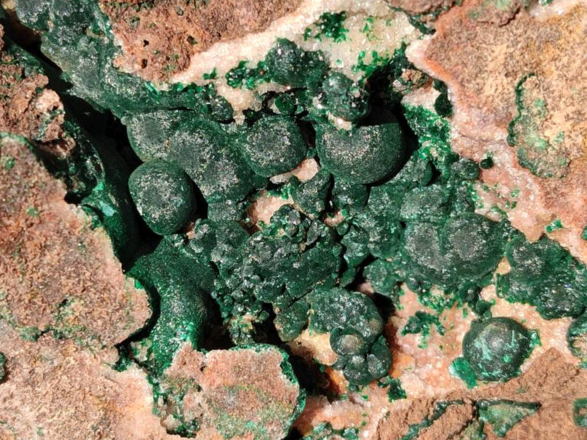 Natural Ball Malachite and Drusy Quartz On Dolomite Matrix Specimens x 2 From Mindingi Mine, Kambove, Congo - Toprock Gemstones and Minerals 