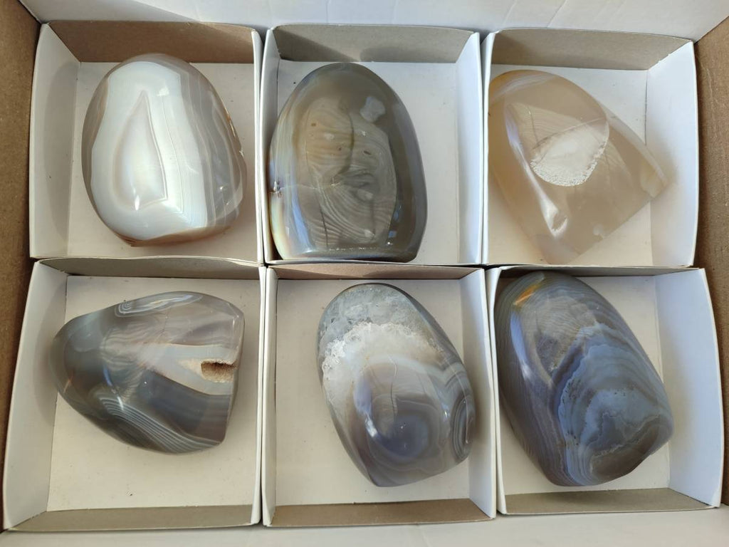 Polished Banded Agate Standing Free Forms x 6 From Madagascar - Toprock Gemstones and Minerals 