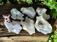 Natural Etched Blue Chalcedony Geodes x 6 From Nsanje, Malawi