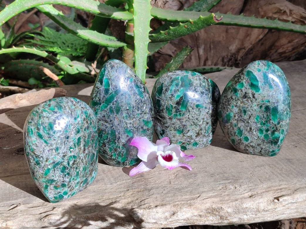 Polished Emerald Mica 'Mutokolite' Standing Free Forms x 4 From Mutoko, Zimbabwe - Toprock Gemstones and Minerals 