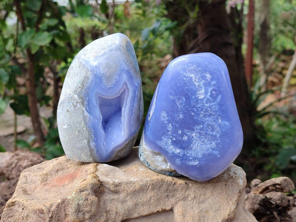 Polished Blue Lace Agate Standing Free Forms x 2 From Nsanje, Malawi - Toprock Gemstones and Minerals 