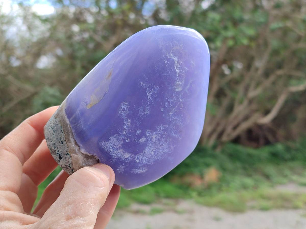 Polished Blue Lace Agate Standing Free Forms x 2 From Nsanje, Malawi - Toprock Gemstones and Minerals 