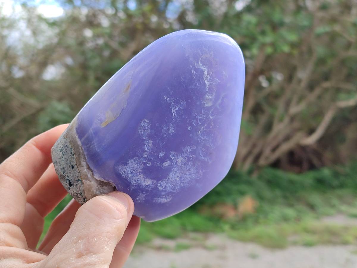 Polished Blue Lace Agate Standing Free Forms x 2 From Nsanje, Malawi - Toprock Gemstones and Minerals 