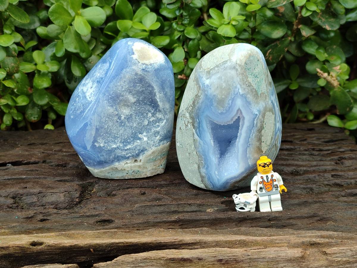 Polished Blue Lace Agate Standing Free Forms x 2 From Nsanje, Malawi - Toprock Gemstones and Minerals 
