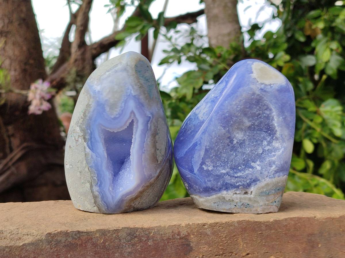 Polished Blue Lace Agate Standing Free Forms x 2 From Nsanje, Malawi - Toprock Gemstones and Minerals 