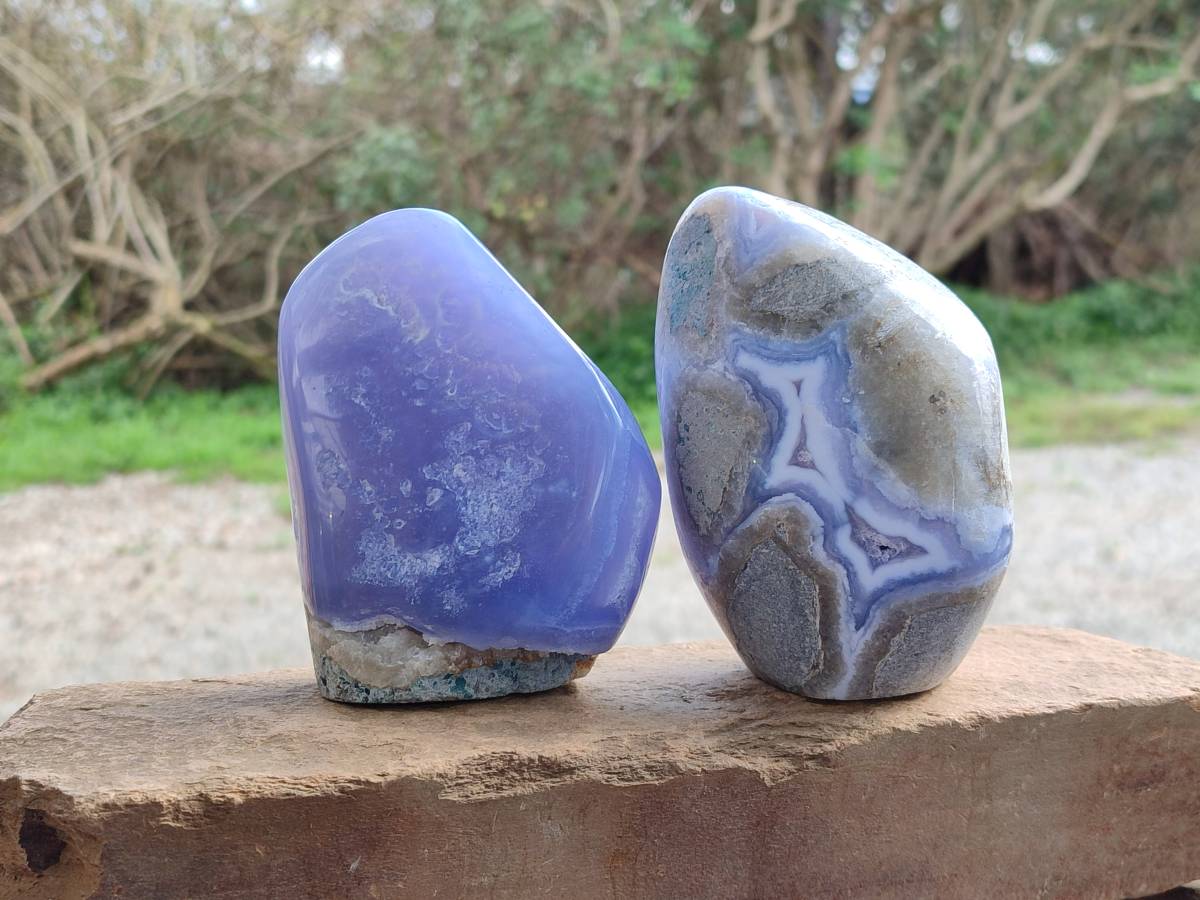 Polished Blue Lace Agate Standing Free Forms x 2 From Nsanje, Malawi - Toprock Gemstones and Minerals 