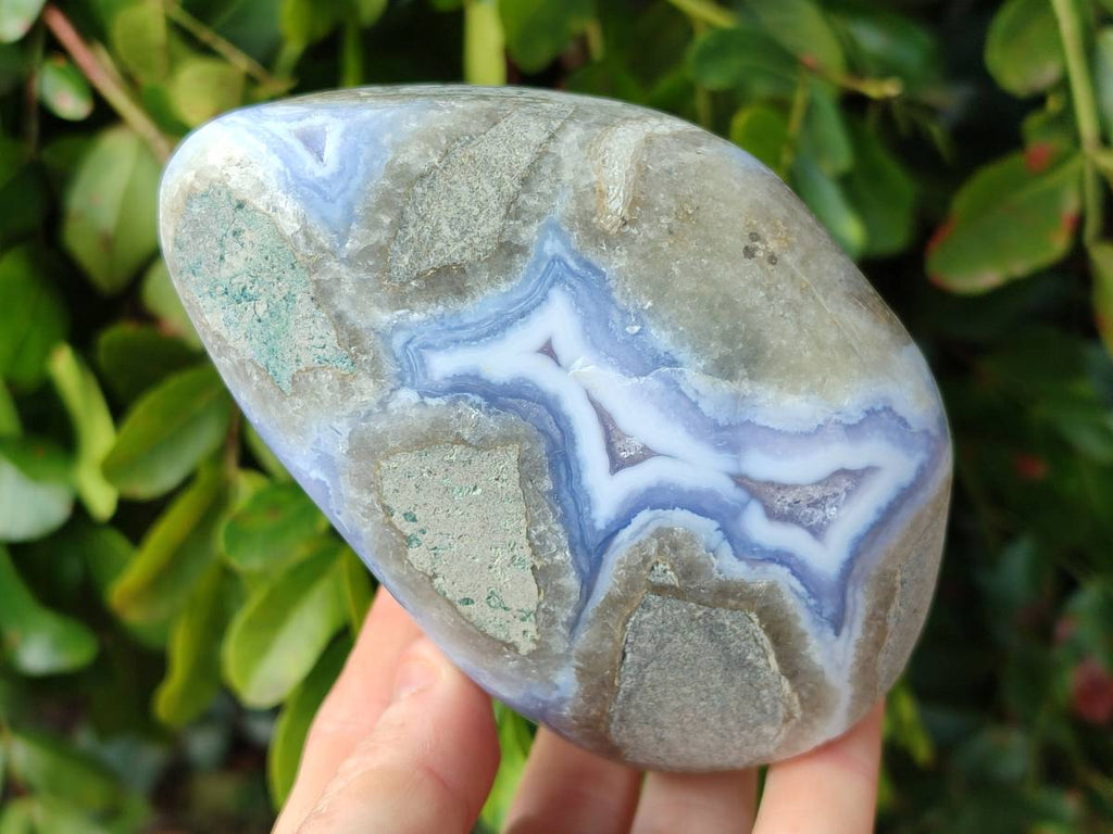 Polished Blue Lace Agate Standing Free Forms x 2 From Nsanje, Malawi - Toprock Gemstones and Minerals 