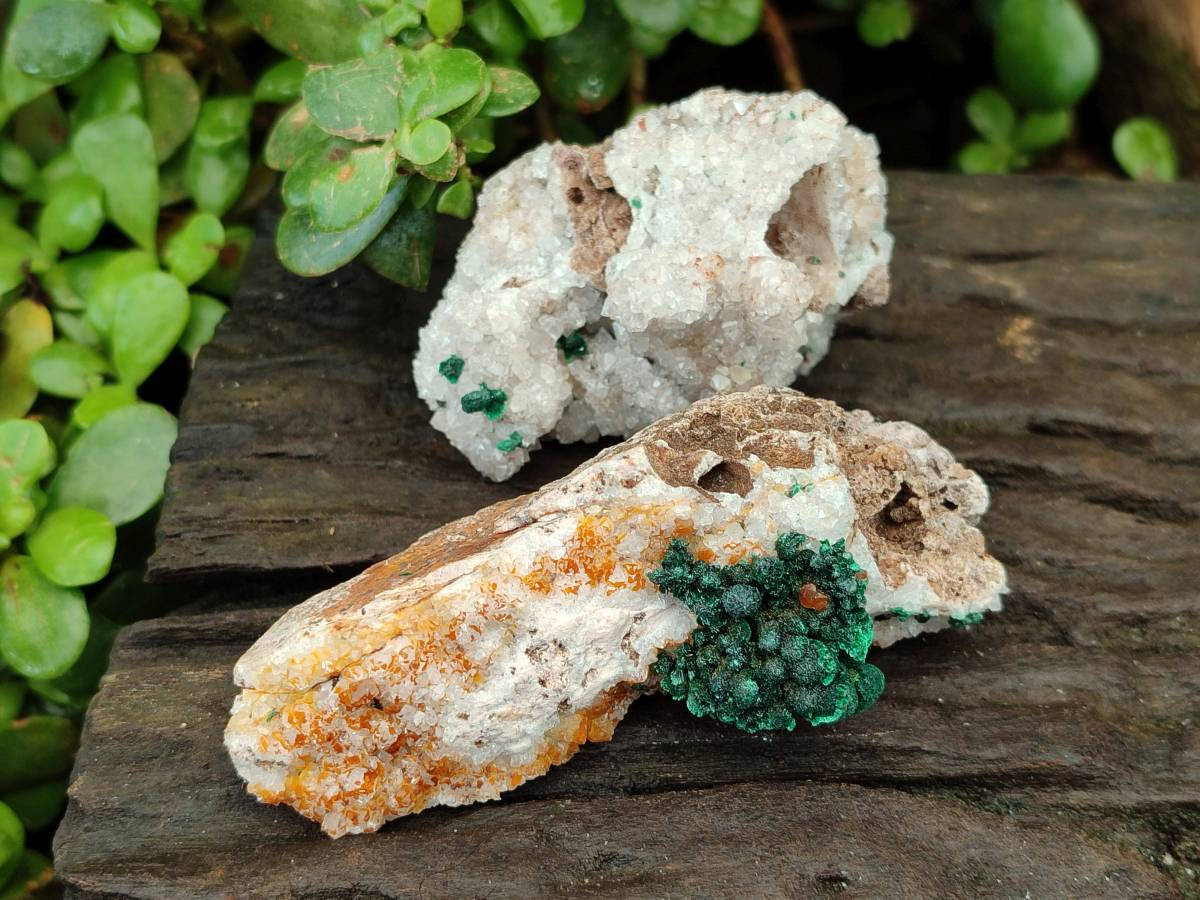 Natural Ball Malachite and Drusy Quartz On Dolomite Matrix Specimens x 6 From Mindingi Mine, Kambove, Congo - Toprock Gemstones and Minerals 