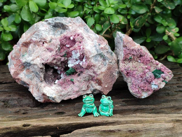 Natural Salrose with Malachite and Kaolinite Specimens x 2 From Kakanda, Congo