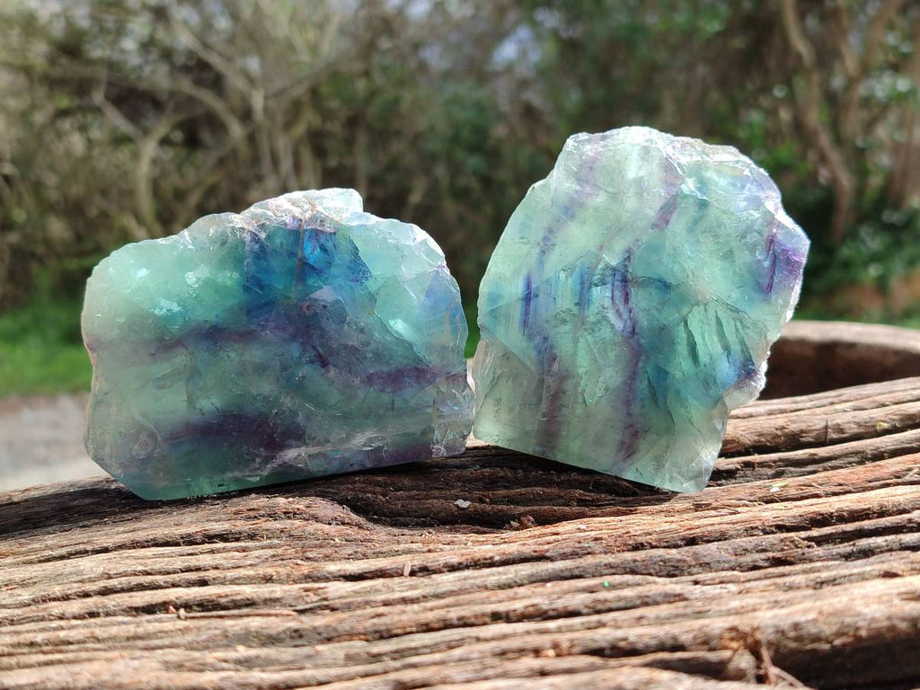 Polished On One Side Watermelon Fluorite Slices x 6 From Uis, Namibia - Toprock Gemstones and Minerals 