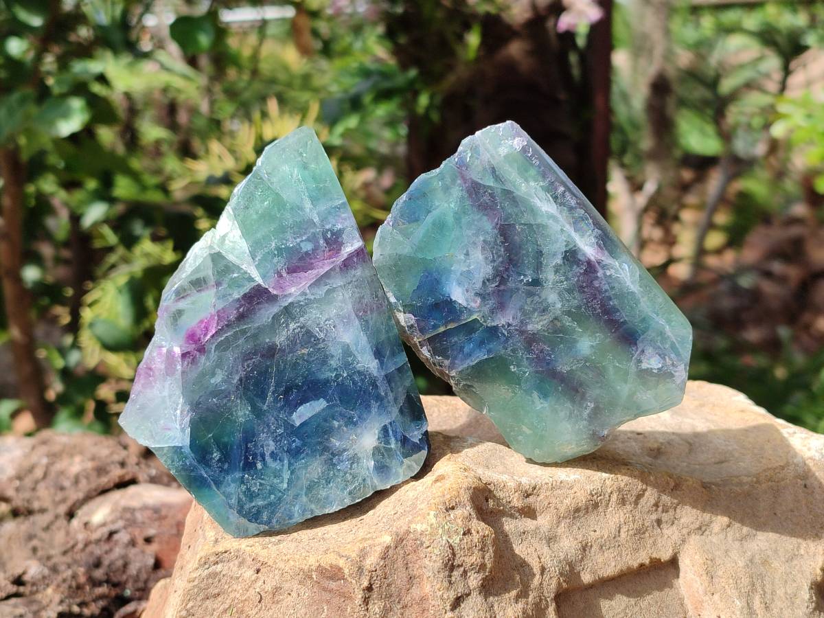 Polished On One Side Watermelon Fluorite Slices x 6 From Uis, Namibia - Toprock Gemstones and Minerals 