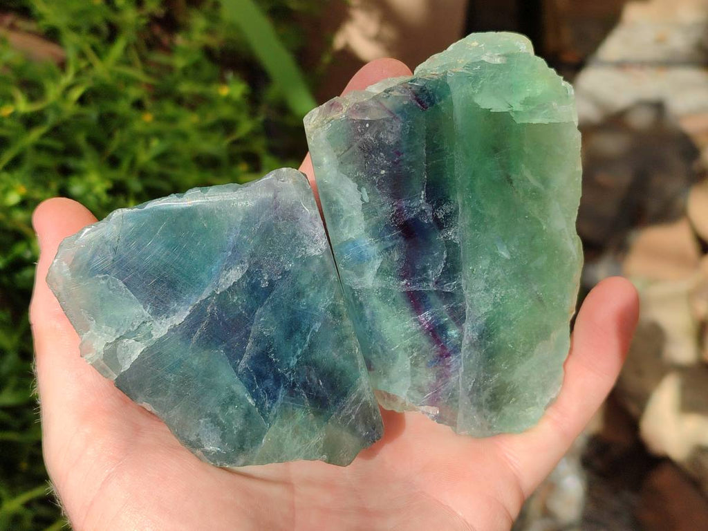 Polished On One Side Watermelon Fluorite Slices x 6 From Uis, Namibia - Toprock Gemstones and Minerals 