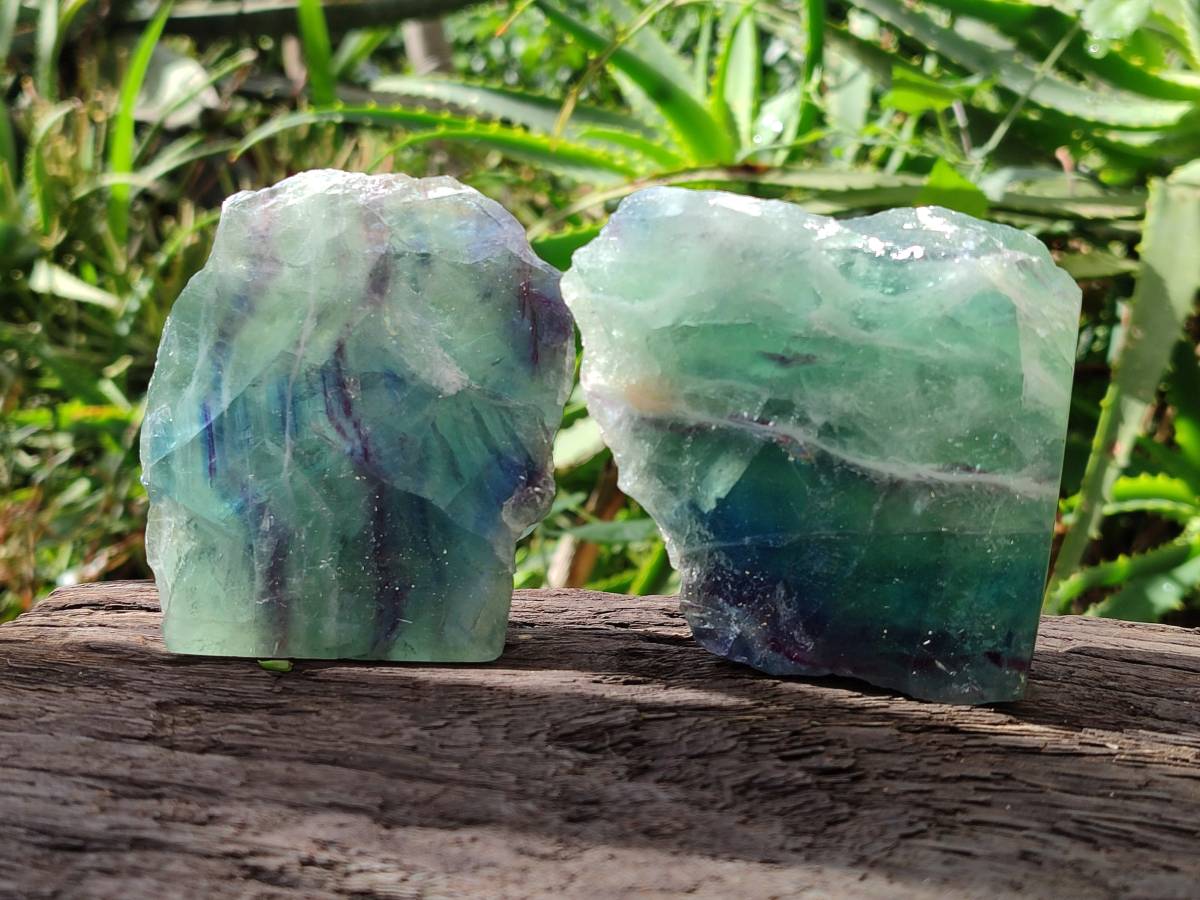 Polished On One Side Watermelon Fluorite Slices x 6 From Uis, Namibia - Toprock Gemstones and Minerals 