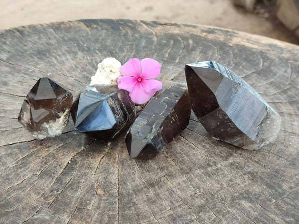 Polished Smokey Quartz Crystals x 4 From Zomba, Malawi