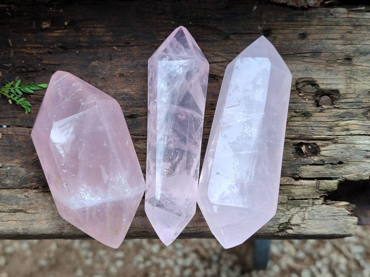 Polished Double Terminated Rose Quartz Crystals x 6 From Madagascar - Toprock Gemstones and Minerals 