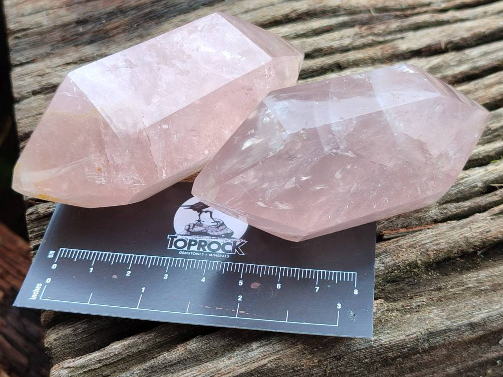 Polished Double Terminated Rose Quartz Crystals x 6 From Madagascar - Toprock Gemstones and Minerals 