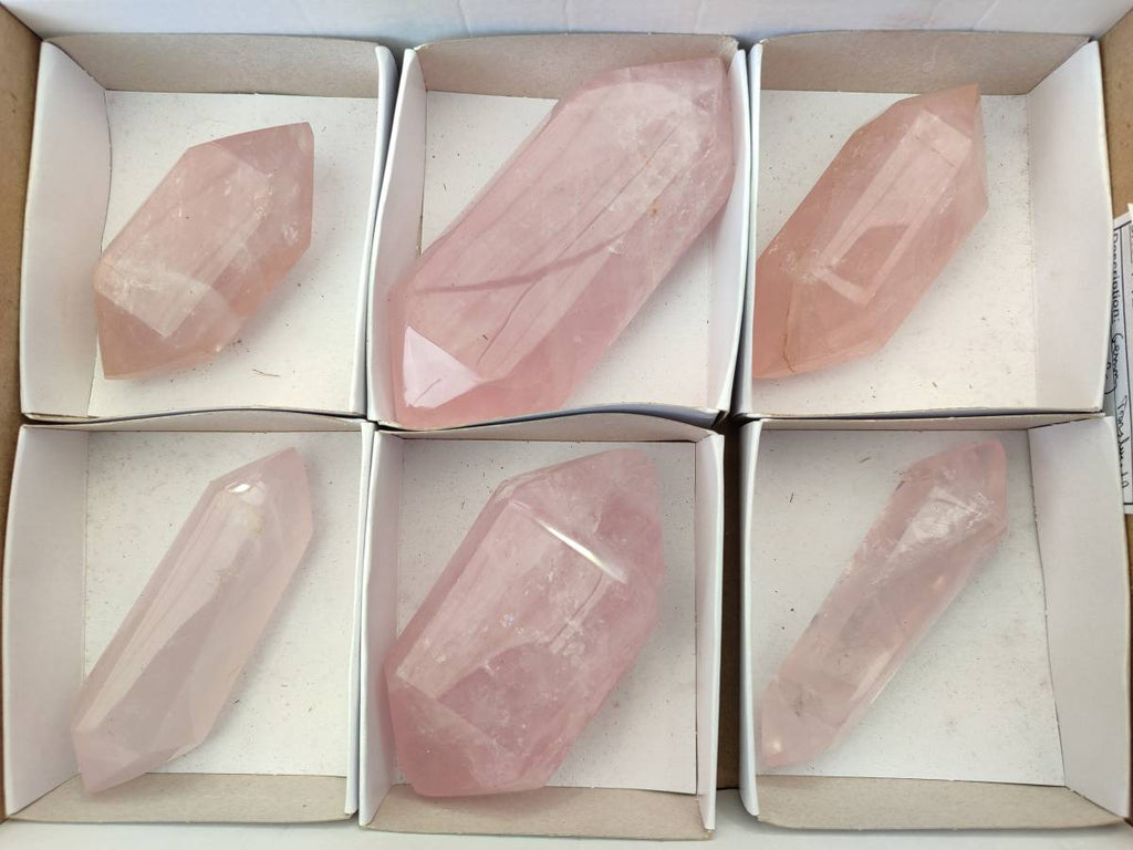 Polished Double Terminated Rose Quartz Crystals x 6 From Madagascar - Toprock Gemstones and Minerals 