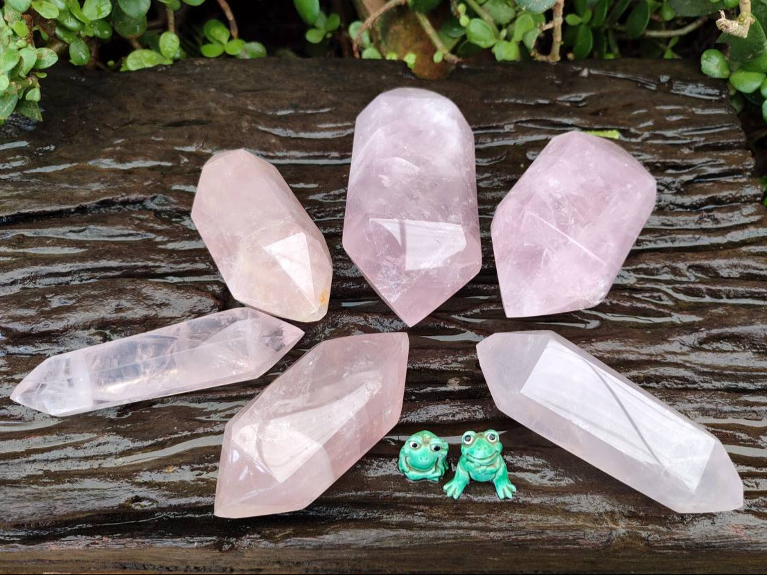Polished Double Terminated Rose Quartz Crystals x 6 From Madagascar - Toprock Gemstones and Minerals 