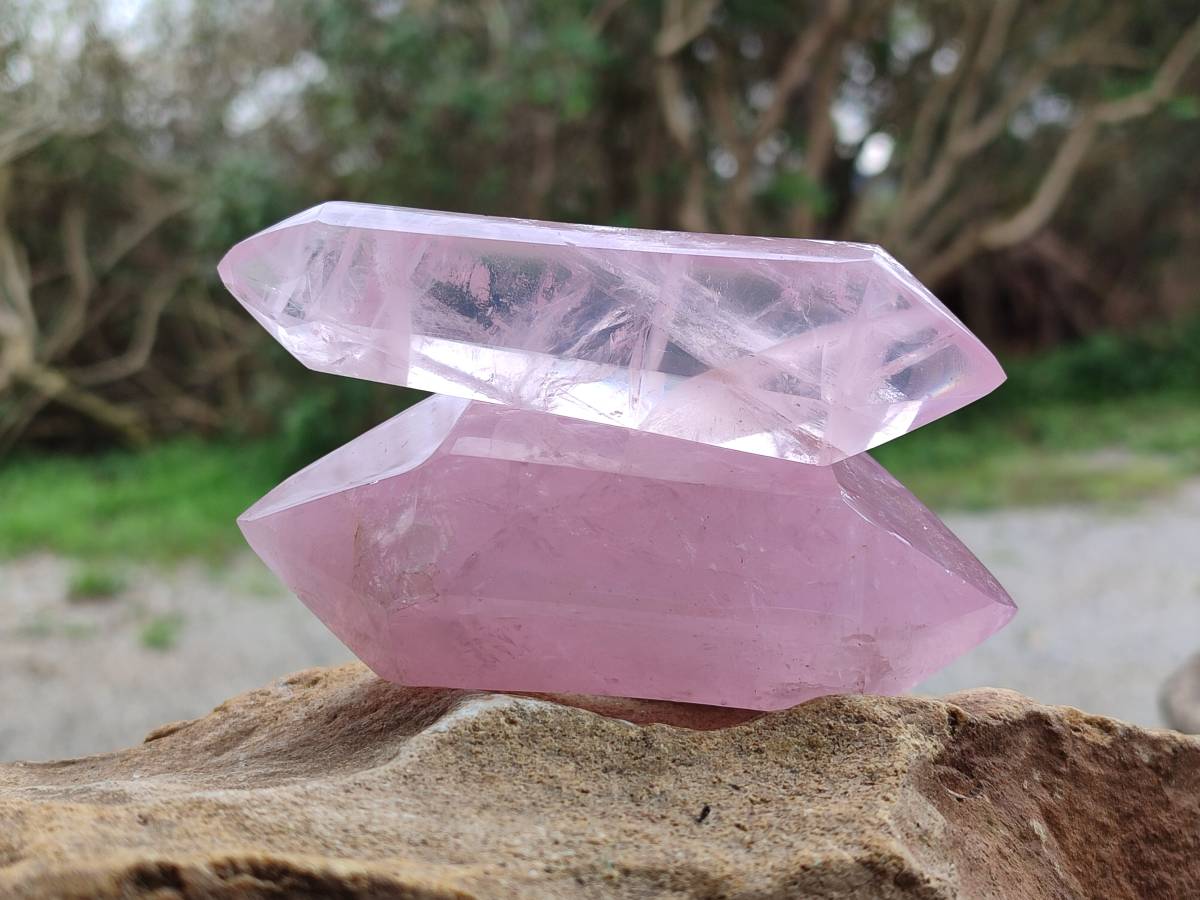 Polished Double Terminated Rose Quartz Crystals x 6 From Madagascar - Toprock Gemstones and Minerals 