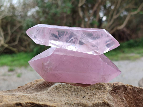 Polished Double Terminated Rose Quartz Crystals x 6 From Madagascar