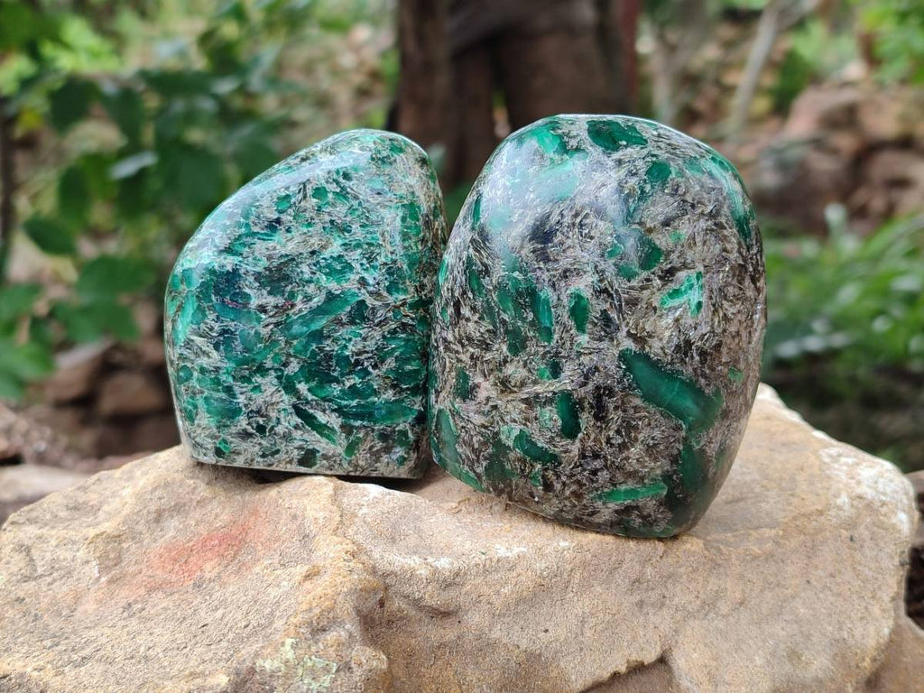 Polished Emerald Mica 'Mutokolite' Standing Free Forms x 4 From Mutoko, Zimbabwe - Toprock Gemstones and Minerals 