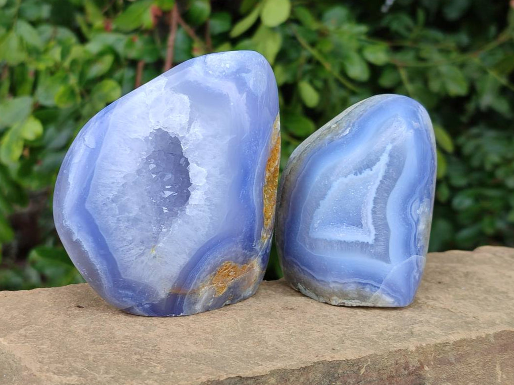Polished Blue Lace Agate Standing Free Forms x 3 From Nsanje, Malawi - Toprock Gemstones and Minerals 