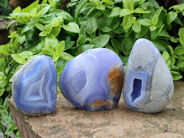 Polished Blue Lace Agate Standing Free Forms x 3 From Nsanje, Malawi