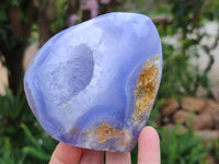 Polished Blue Lace Agate Standing Free Forms x 3 From Nsanje, Malawi