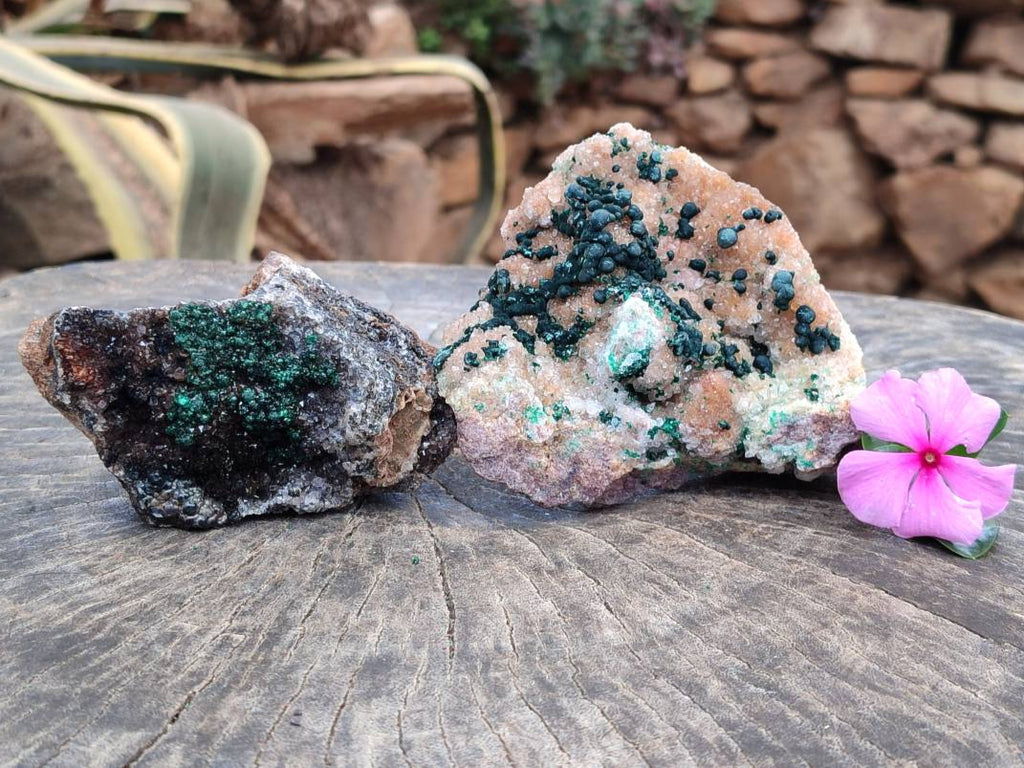 Natural Ball Malachite and Drusy Quartz On Dolomite Matrix Specimens x 2 From Mindingi Mine, Kambove, Congo - Toprock Gemstones and Minerals 