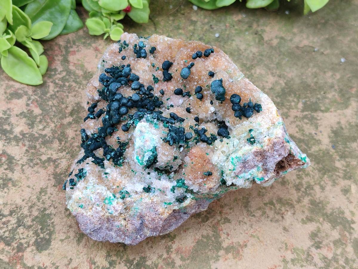 Natural Ball Malachite and Drusy Quartz On Dolomite Matrix Specimens x 2 From Mindingi Mine, Kambove, Congo - Toprock Gemstones and Minerals 