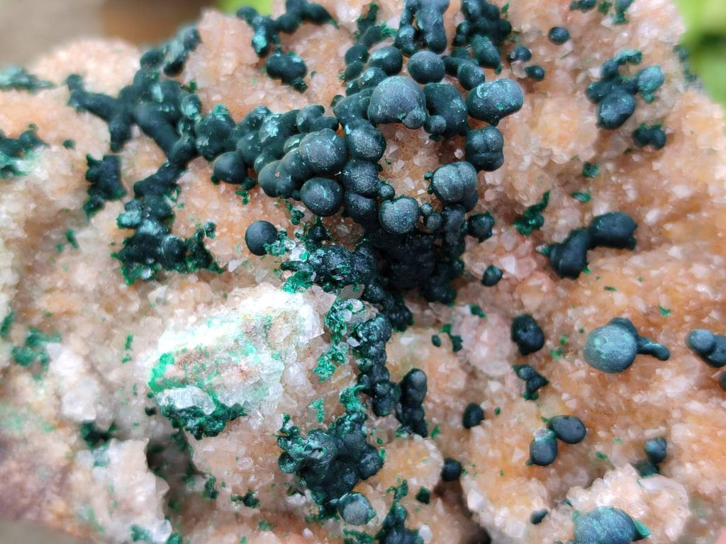 Natural Ball Malachite and Drusy Quartz On Dolomite Matrix Specimens x 2 From Mindingi Mine, Kambove, Congo - Toprock Gemstones and Minerals 