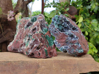Natural Ball Malachite and Drusy Quartz On Dolomite Matrix Specimens x 2 From Mindingi Mine, Kambove, Congo