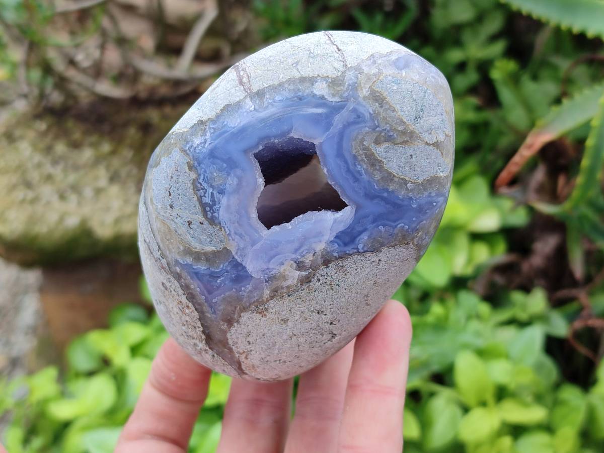Polished Blue Lace Agate Standing Free Forms x 2 From Nsanje, Malawi - Toprock Gemstones and Minerals 